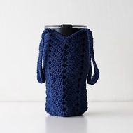 深藍色-環保杯袋 飲料袋 水壺袋 手工編織