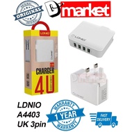 LDNIO A4403 4.4A Charger 4 USB Adaptor Auto ID Multi Ports USB Charger UK Wall Charger Wall Adapter 