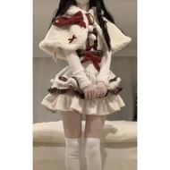 ชุดกระโปรงสั้นน่ารักพร้อมลูกไม้ Trim Color Block Design Lolita สไตล์สาวชุดเสื้อคลุมน้ําหนักเบา Breat