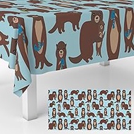 Otter Tablecloth Cute Brown Sea Animals Print Waterproof Table Cover for Baby Shower Otter Theme Par