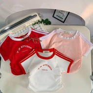 AT24-[tomnaukid] T-shirt short sleeve border mixed for girls in sporty style with Tom&Nau printed - 