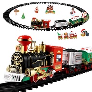 Christmas Train Set Festive Mini Locomotive Model With Lights Sound Water Steam Railway Kits Electric Tracks Toys Kids Gift