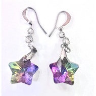 Lulugift Iridescent Aurora Borealis Faceted Star Dangle Earrings with Crystal Accent