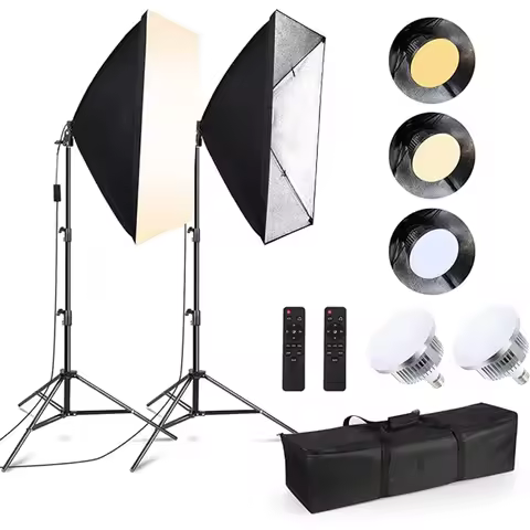 SH 2Pcs 50x70cm Photo Studio Kit With Softbox LED Bulbs Light Tripod for YouTube, Tiktok, Studio Por