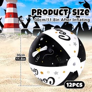 Whaline 12Pcs Graduation Inflatable Beach Balls 11.8 Inch 2024 Congrats Grad Beach Ball Black White 