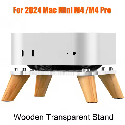 For 2024 Mac Mini M4 Desktop Computer Heat Dissipation Base Wooden Transparent Stand for Mac Mini M4