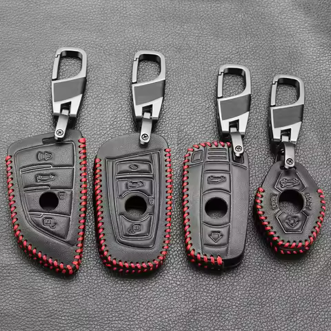 Leather Car Key Case For BMW E90 E60 E70 E87 1 3 5 6 Series M3 M5 X1 X5 X6 Z4 Keychain Holder Protec