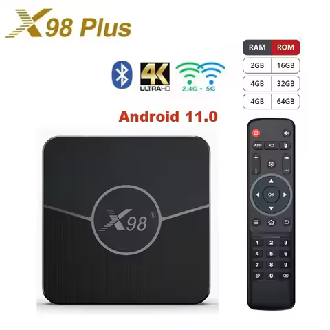 X98 Plus Smart TV Box Android 11 4GB RAM 64GB 32GB Amlogic S905W2 2.4G/5G Dual Wifi BT 4K 60fps Set 