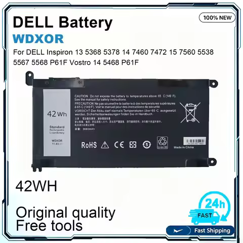 New WDX0R Laptop Battery For Dell Inspiron 13 5368 5378 14 7460 15 5567 7560 7570 15 17 5000 7000 P6