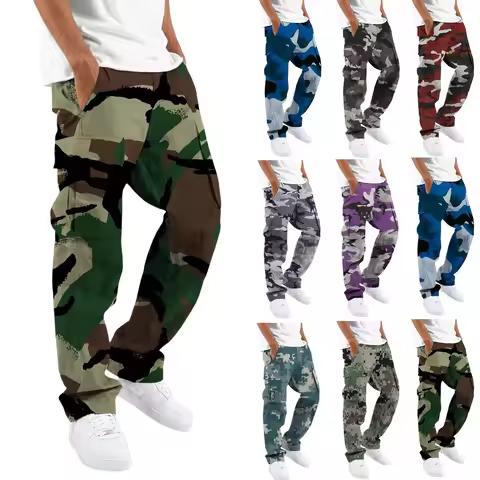 Fashion Camouflage Cargo Pants Men Print Outdoor Workwear Casual Straight Pants Drawstring Jogger Ca