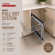 EXCEL Magic Pull Out System Kitchen Corner Basket Pull Out Storage Organizer Polished Chrome