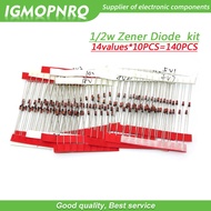 14values each 10PCS=140PCS 0.5W regulator 3.3v-30v 1/2w Zener Diode component Assorted kit 3V3 4V7 5