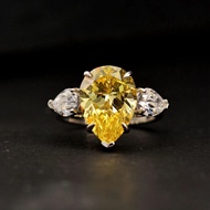 6 CT Pear Cut Lab Yellow Sapphire Citrine High Carbon Diamond Gemstone Engagement Ring For Women 100