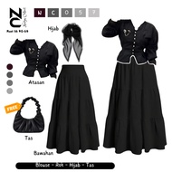 OOTD Black Aesthetic Kekinian (women's blouse + premium layered skirt + bella square hijab) NC057