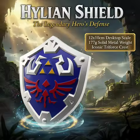 Hylian Shield Metal Replica, 12cm Hero Defense Prop, 177g Heavy Gamer Man Cave Decor, Fantasy Desk O