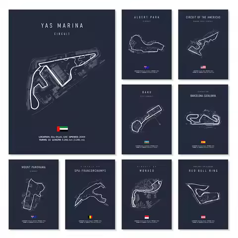 Race Track Wall Art Prints Canvas Posters Circuit Decorative Paintings for Home Decor Art and Crafts