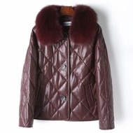 KF - 狐狸毛領白鴨絨真皮外套(S-L碼)(紫紅色)(下單後聯絡客服確認發貨尺碼)#K004009165