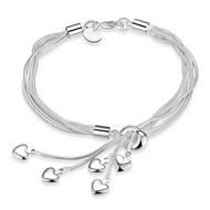Women's 925 Sterling Silver Bracelet Jewelry Heart Charm Bangle For Women Girls