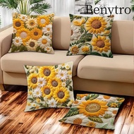 BENYTRO 1pc/4pcs Pillow Cover,  Sunflowers 45 x 45 Square Linen Pillowcase,  Breathable Plush Flower