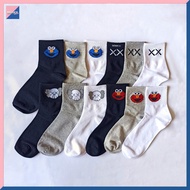 BA Kaws X Sesame Street Crew Socks White Black Grey Men Women Cotton Comfy Cartoon Elmo, Cookie Mons