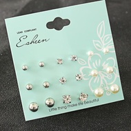 SIMPLE KOREAN STICK EARRINGS SET PEARL BLINK 9IN1 AS818