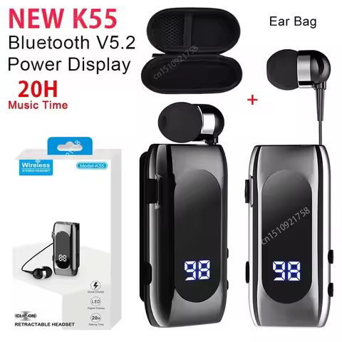 K55 wireless headphones Talk Time 20 Hours Bluetooth Headset Call Remind Vibration Clip Driver Auric