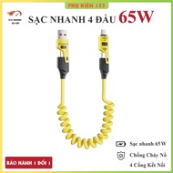 XO 4 in 1 charging cord, 65W 4-lead fast charging cord. Metal cable spring charging cable. Phone cha