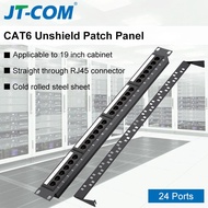 แผง JT-COM 24พอร์ตแผงแพทช์ RJ45 19นิ้ว1U สาย Cat6พร้อมกรอบกระจายแจ็ค Keystone