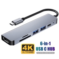 Support M1 M2 Chip USB C HUB 6-IN-1 Type-C To HDMI Adapter With TF Micro SD Card Reader USB 3.0 87W PD Charging Type C Splitter USB Hubs Docking Station