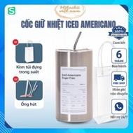 Iced Americano Thermos Cup 600ML Capacity - Drinking Cup, Stainless Steel Thermos Bottle With Straw,