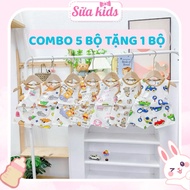 [Milk kids] Combo of 5 sets (FREE 1 set) Cute Printed T-shirt Clothes for Boys and Girls 6-16kg - ST