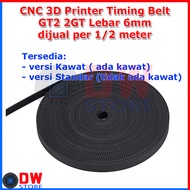 CNC 3D Printer Rubber Timing Belt GT2 2GT GT-2 Width 6mm per 1/ 2 meters