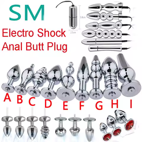 Electric Shock Stainless Steel Pulse Vaginal Anus Plug Butt Anal Plug E stim For Men Prostate Massag
