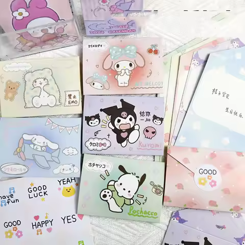 60pcs/lot Sanrio Kuromi Melody Cinnamoroll Envelope Cute Festival Message Greeting Card Memo Pad Sch