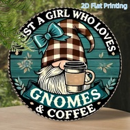 2D Flat Vintage Gnome and Coffee Wood or Acrylic Material Sign, Rustic Wall Decor, 20x20/30X30 cm (8
