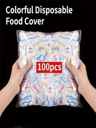 100/200入組五彩色pe保鮮袋,具有彈性口,適用於家庭廚房、冰箱,防水和防塵,可用於垃圾、食品儲存和餐具套