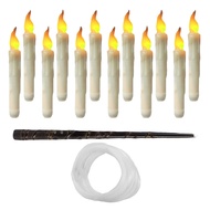 12 Pcs Hanging Floating Candles with Wand Remote Control Magic Flameless Taper Fake Candle for Hallo