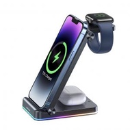 JOYROOM - JR-WQN01 三合一折疊無線充電器 黑色 3裝置同時充電 雙線圈 手機橫向充電 手錶僅支援 Apple Watch