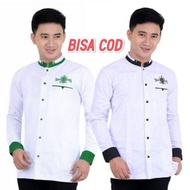 Baju Kemeja Koko NU Dewasa / Baju Muslim Pria Motif Bordir NU / Baju Putih Lengan Panjang Pria