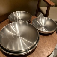 304不銹鋼盤子家用雙層隔熱圓盤平底餐盤托盤水果盤沙拉盤餐具
