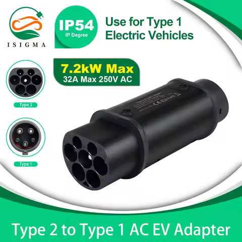 Isigma 7.2KW 32A 1P Type 2 To Type 1 EV Charger Adaptor SAE J1772 Adaptor Car Charging For Electric 