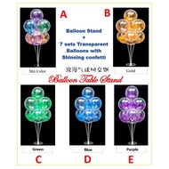 1 Set of Balloon Table Stand + 7 Pcs Transparent Balloons With Shining Confetti Belon party birthday
