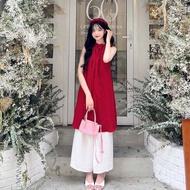 Red Bib Neck Ao Dai Set With Ao Dai - Innovative Ao Dai With Super Pretty Pants