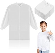 10 Pcs Kids Disposable Lab Coats White Cleaning Science Coat for Child with Elastic Knit Cuffs and F