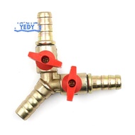 [YEDY-t] 3 Way Tee Brass Y Shut off Ball Valve 3/8" 10mm Barb Fuel Gas Oil / Valve Clamp NEW