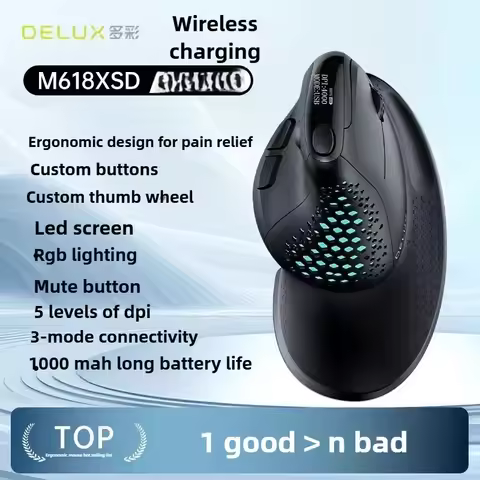 Delux M618 XSD Vertical Mouse Three Mode Bluetooth with OLED Screen 4000DPI Rechargeable 1000mAH Cus
