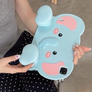 3D Cute Elephant Soft Silicone Stand Tablet Case for iPad Air6/7/8 11in A16 A19 Pro 11in 2026 M4 Sho