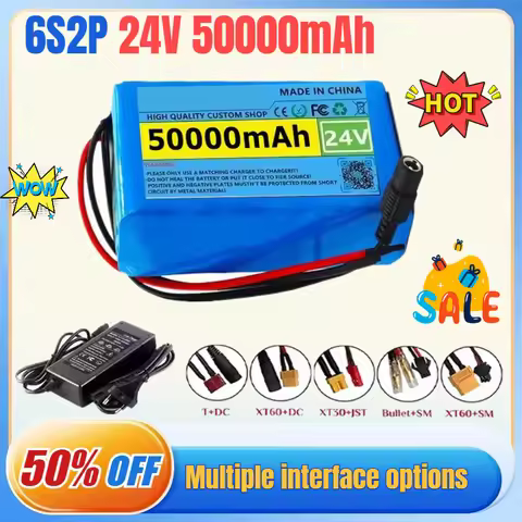 6s2p 50Ah 24V 18650 Lithium-ion Battery Pack High Capacity 25.2V 50000mAh Lithium-ion Battery Pack w