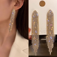 S925 Silver Needle Gold Drop Earrings Luxury Full Crystal Rhinestone Tassel Earrings Fashion Women Jewelry Accessories