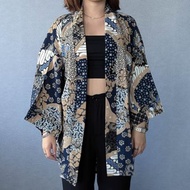 印尼蠟染輕薄涼爽和服罩衫 NAKURA - 棕藍 - NAK002